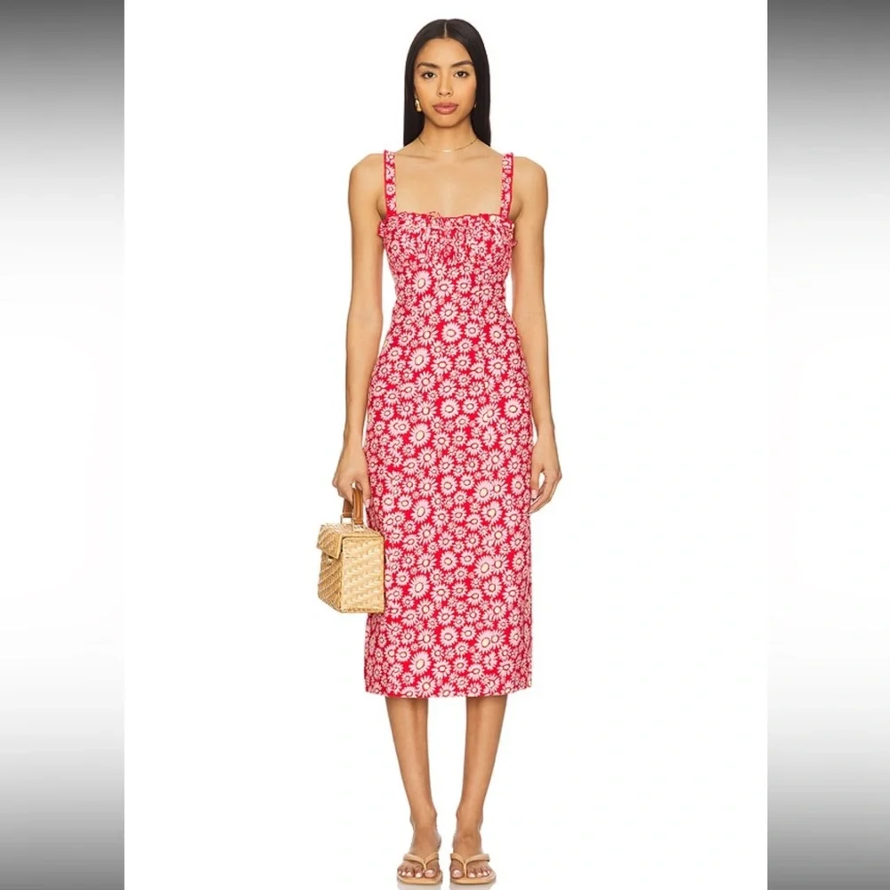 Free People Lucinda Printed Midi Dress in Tomato Daisy NWT
